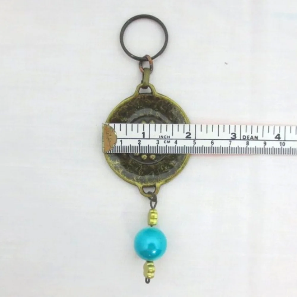 New Handmade Keychain Bag Charm Beaded Boho Antique Brass Rhinestones Faux Gem